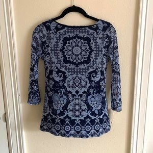 Navy & Dusty Blue Boat Neck Top with 3/4 sleeves
